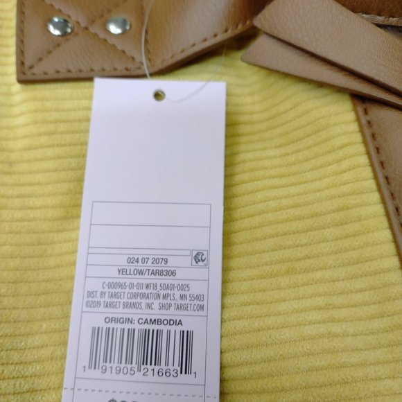 Corduroy Backpack Zip Closure Yellow - Picture 8 of 8